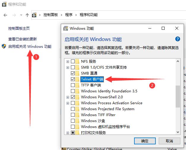 启用或关闭 Windows 功能